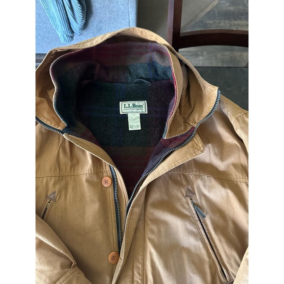 Vintage LL Bean Field Coat Mens XL Tan Canvas Plaid Wool Lined Parka Made in USA - Picture 3 of 16